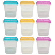 Load image into Gallery viewer, Square Stackable Plastic Food Storage Containers with Multicolour Transparent Lids 300ml