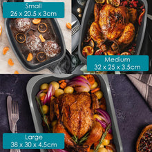 Load image into Gallery viewer, Multi-Pack Carbon Steel Grey Roasting Trays, Oven Roaster Pans
