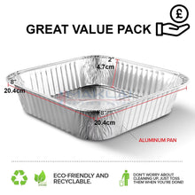 Load image into Gallery viewer, 20cm Square Disposable Aluminium Trays Air Fryer Liners - 8 inch Foil Pans for Prepping, Cooking, Roasting, Baking Food. Use with Cosori, Ninja, Tower Fryers
