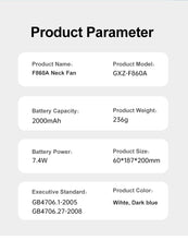 Load image into Gallery viewer, F860A Portable Neck Fan with 3 Speeds &amp; 360° Cooling Airflow, 2000mAh Rechargeable
