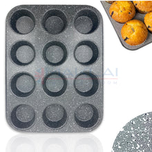 Load image into Gallery viewer, Premium Carbon Steel Non Stick Grey Speckled 12 Cup Muffin Tray for Baking. Muffin Pan Cupcake Mould, BPA Free and Dishwasher Safe.
