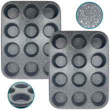 Load image into Gallery viewer, Premium Carbon Steel Non Stick Grey Speckled 12 Cup Muffin Tray for Baking. Muffin Pan Cupcake Mould, BPA Free and Dishwasher Safe.

