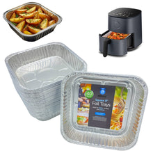 Load image into Gallery viewer, 20cm Square Disposable Aluminium Trays Air Fryer Liners - 8 inch Foil Pans for Prepping, Cooking, Roasting, Baking Food. Use with Cosori, Ninja, Tower Fryers
