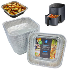 Load image into Gallery viewer, 20cm Square Disposable Aluminium Trays Air Fryer Liners - 8 inch Foil Pans for Prepping, Cooking, Roasting, Baking Food. Use with Cosori, Ninja, Tower Fryers
