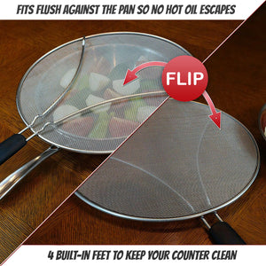 Premium Stainless Steel Splatter Screen Guard Extra Fine Mesh Frying Pan Cover with Heat Resistant Handle