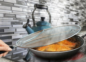 Premium Stainless Steel Splatter Screen Guard Extra Fine Mesh Frying Pan Cover with Heat Resistant Handle