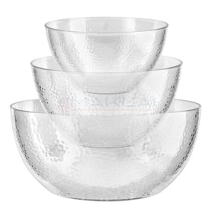 Dimpled Hard Plastic ‘Glass Look’ Salad Bowls. BPA-Free Durable Plastic with Flat Base.