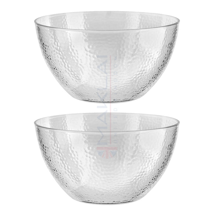 Dimpled Hard Plastic ‘Glass Look’ Salad Bowls. BPA-Free Durable Plastic with Flat Base.