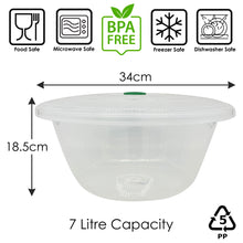 Load image into Gallery viewer, Large 30cm Plastic Bowl with Lid, BPA Free. 7 Litre Microwave Container, Dishwasher and Freezer Safe
