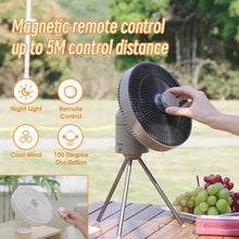 Load image into Gallery viewer, F25 Silent Portable Wireless Fan with Fragrance Diffuser, Detachable Tripod, Night Light and Remote Control. Wall Mount &amp; Hanging Options, 3 Speeds
