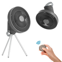 Load image into Gallery viewer, F25 Silent Portable Wireless Fan with Fragrance Diffuser, Detachable Tripod, Night Light and Remote Control. Wall Mount &amp; Hanging Options, 3 Speeds
