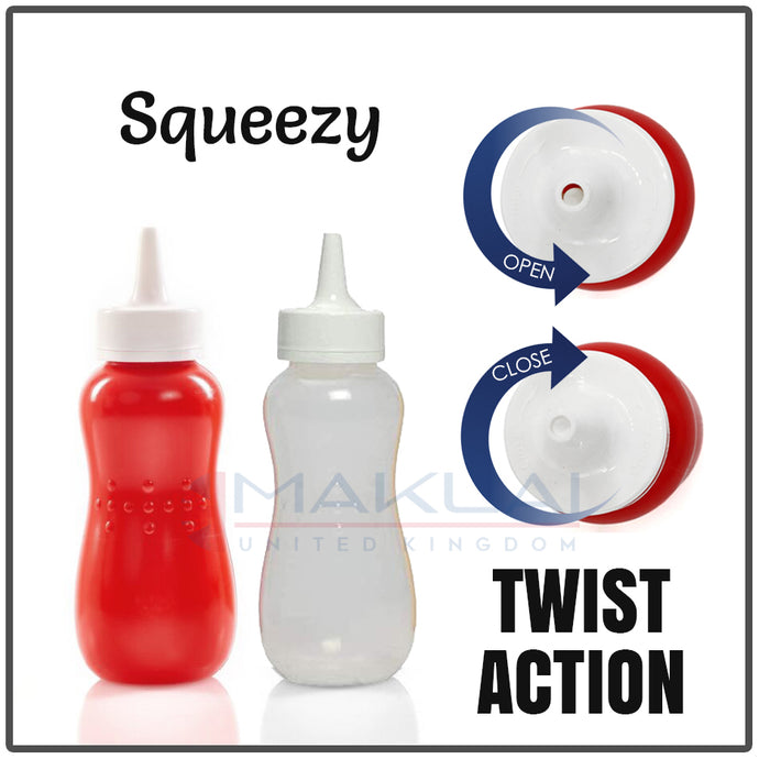 Squeezy Sauce Bottles with Twist Nozzle Cap, Food Grade Plastic Squeeze Condiment Bottle Set
