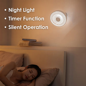 F25 Silent Portable Wireless Fan with Fragrance Diffuser, Detachable Tripod, Night Light and Remote Control. Wall Mount & Hanging Options, 3 Speeds
