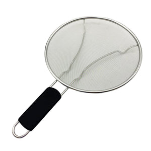 Premium Stainless Steel Splatter Screen Guard Extra Fine Mesh Frying Pan Cover with Heat Resistant Handle