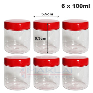 Sunpet Round Plastic Storage Jars with Red Lids