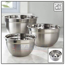 Load image into Gallery viewer, 3 Piece Stainless Steel Deep Mixing Bowl Set 18/22/26cm
