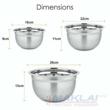 Load image into Gallery viewer, 3 Piece Stainless Steel Deep Mixing Bowl Set 18/22/26cm
