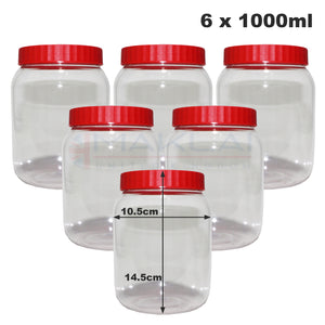 Sunpet Round Plastic Storage Jars with Red Lids