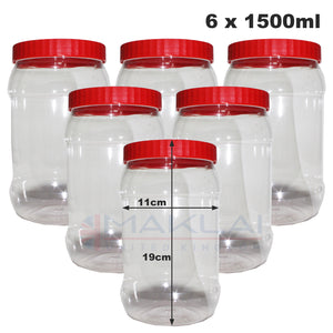 Sunpet Round Plastic Storage Jars with Red Lids
