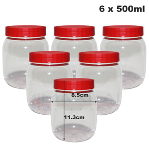 Sunpet Round Plastic Storage Jars with Red Lids